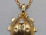 an image of a ladybug pendant on a gold chain