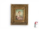 an image of a painting of a woman in a pink dress