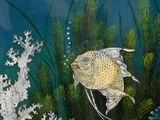 a painting of a fish in the middle of the ocean