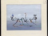 tableau représentant un groupe de personnes faisant voler des cerfs-volants dans le ciel