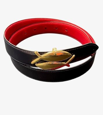 GEORGE FEGHALY Ceinture réversible en cuir bleu marine et ro…