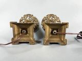 pair of antique brass wall lights with cord and plugs
