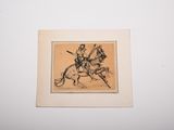 a picture of a drawing of a man on a horse