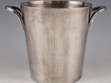 silver plated ice bucket with two handles and handles