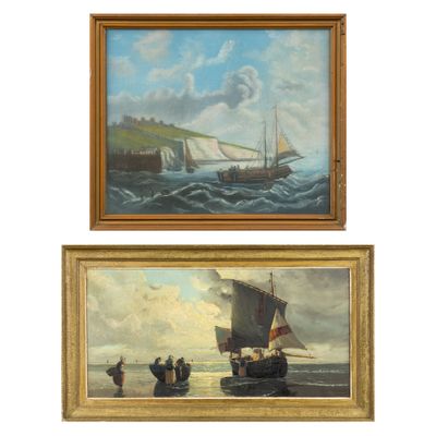 deux tableaux représentant des bateaux sur l'eau et un bateau dans l'eau