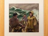 an image of a painting of a man and a woman on a boat