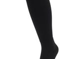 a pair of black socks on a white background
