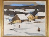 an image of a painting of a man walking in the snow