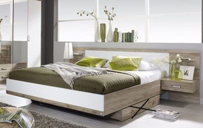 Lit GANDRA 180x200 + 2 chevets à 1 tiroir , couleur chêne et…