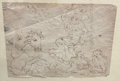 a drawing on a piece of paper with a drawing of a group of animals