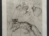 une image représentant un dessin d'un chat et d'autres chats dans une pièce