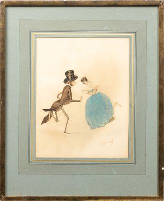 Eugène GIRAUD (Paris, 1806-1881). Caricature figurant un cou…