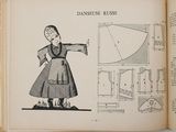 an open book with a drawing of a woman in a dress