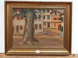 an image of a painting of a tree in front of a building