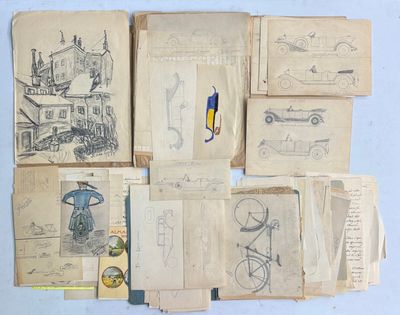 beaucoup de vieux papiers sur lesquels figurent des dessins