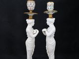 pair of antique white porcelain figurines with gold trimmings