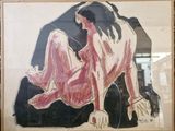 un dessin représentant une femme assise par terre