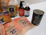 many different types of dog food on the table