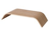 a close up of a wooden shelf on a white background