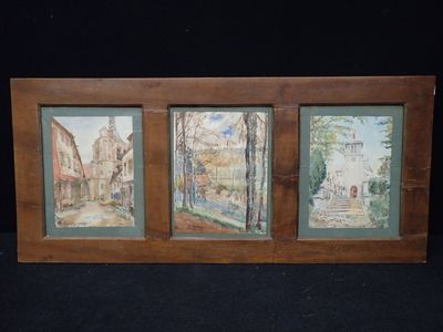 LEPRINCE RINGUET - Trois aquarelles à décor de scènes de vil…