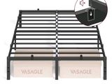 the bed frame is made of metal and has two drawers underneath it