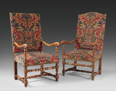 pair of 18th century armchairs with tapestry upholstered back