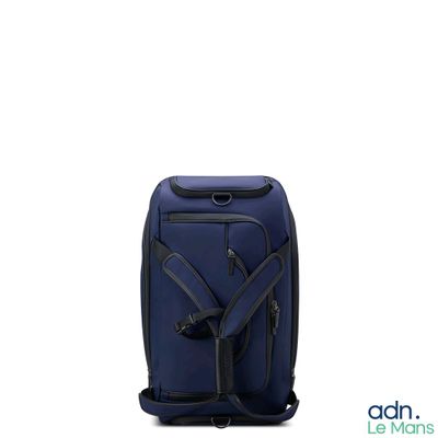 a blue backpack with a handle on it