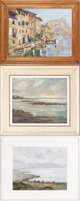 three paintings hanging on the wall next to each other
