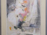 painting of a vase of flowers on a table in front of a window