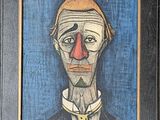 painting of a man in a suit with a red nose