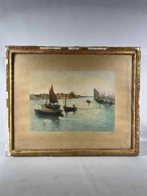 une image représentant un tableau où l'on voit des bateaux flotter sur un plan d'eau