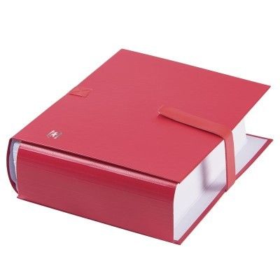 a red book with a red ribbon on top of it