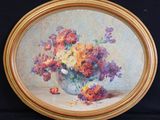 peinture d'un vase de fleurs sur une table sur fond noir