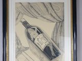 a drawing of a bottle of wine in a picture frame