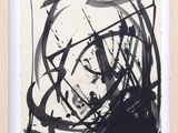 an image of a black and white abstract painting in a wooden frame