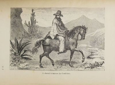un dessin représentant un homme à cheval dans le désert