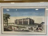 an old picture of a building with a horse drawn carriage in front of it