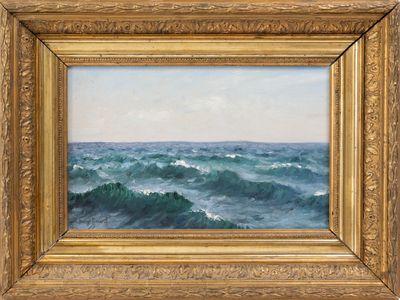 un tableau représentant une vaste étendue d'eau avec des vagues
