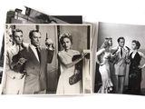 three black and white photos of a man and woman posing for a picture