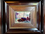 framed picture of a painting of a man on a horse drawn carriage
