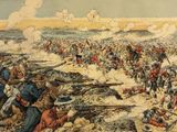 an image of a painting of a military battle with men on horseback