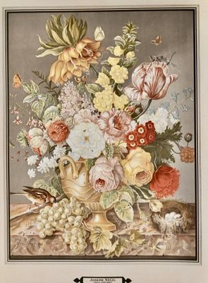 une image d'un tableau de fleurs dans un vase sur une table