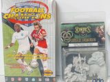 a box of action figures and a card game on the table