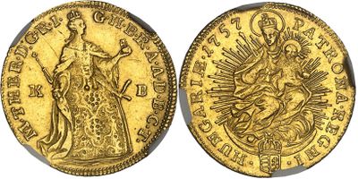 a gold coin with the image of the virgin and child on it