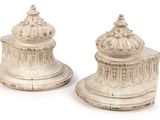 pair of antique white cast iron salt and pepper shakers