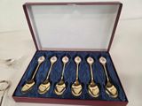 six spoons in a box that are sitting on a table