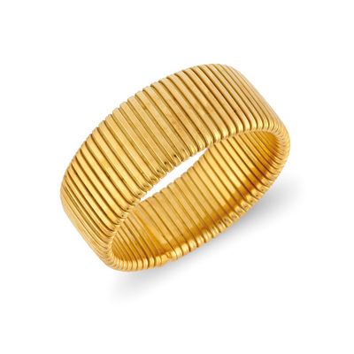 a close up of a gold ring on a white background
