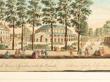 a picture of a painting of people walking in a park