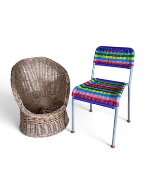 a wicker chair and a wicker chair next to each other