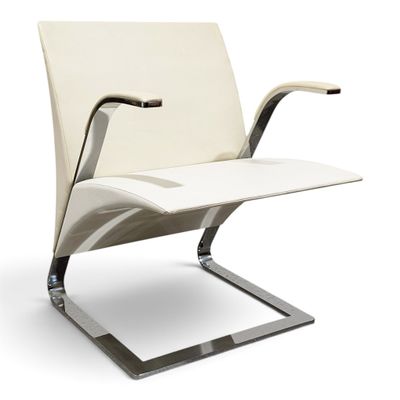 an image of a white leather chair with chrome legs